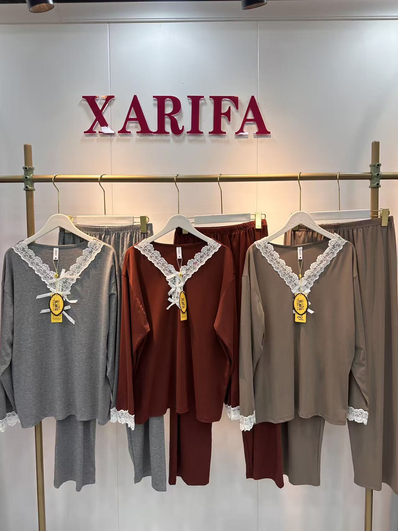 xarifa蕾丝v领睡衣套装两件套家居服甜美宽松舒适1822