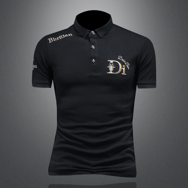 欧货刺绣t恤男士夏季新款丝光棉短袖POLO衫男士翻领修身保罗潮流