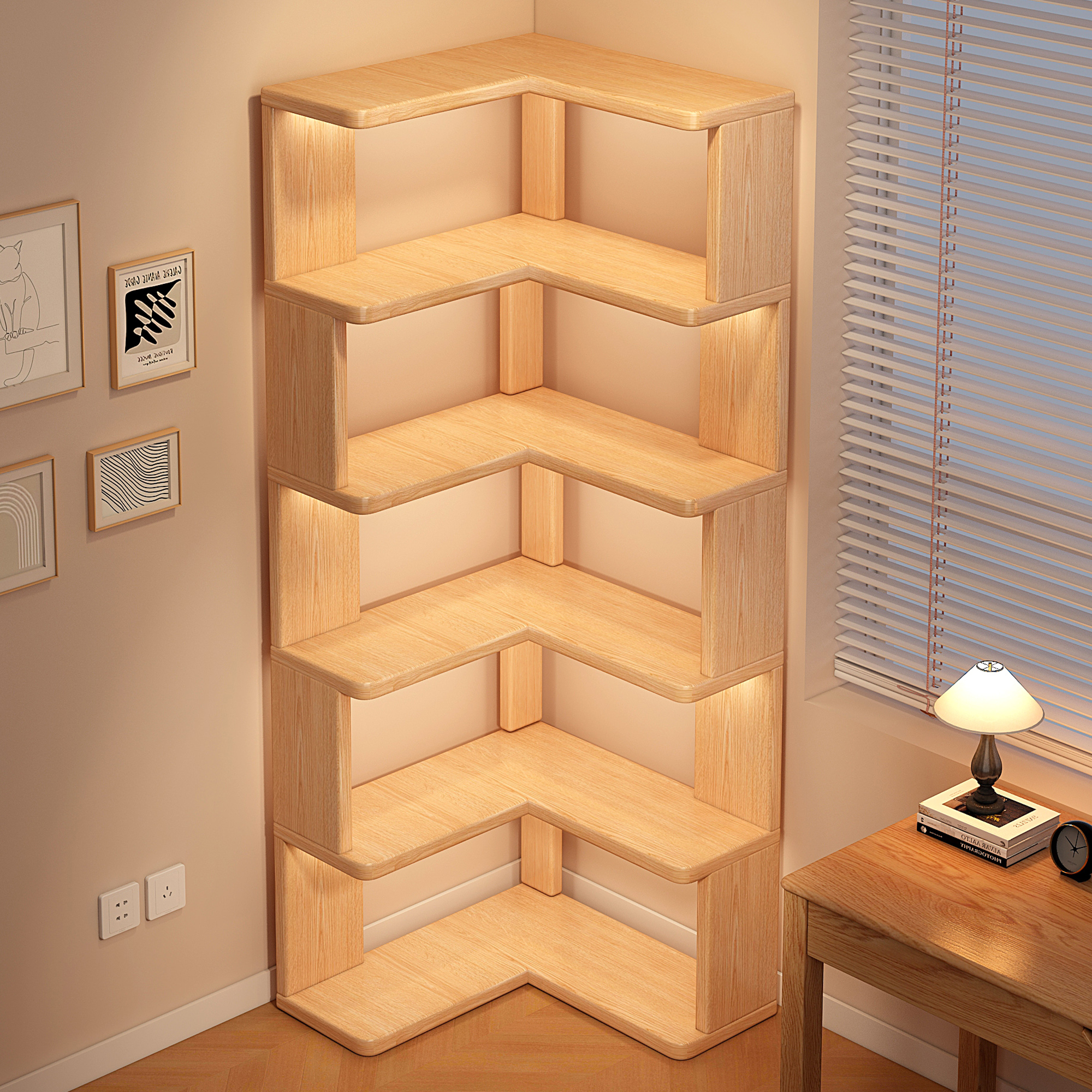 转角书架置物架落地儿童靠墙实木书柜卧室家用简易收纳架子储物柜