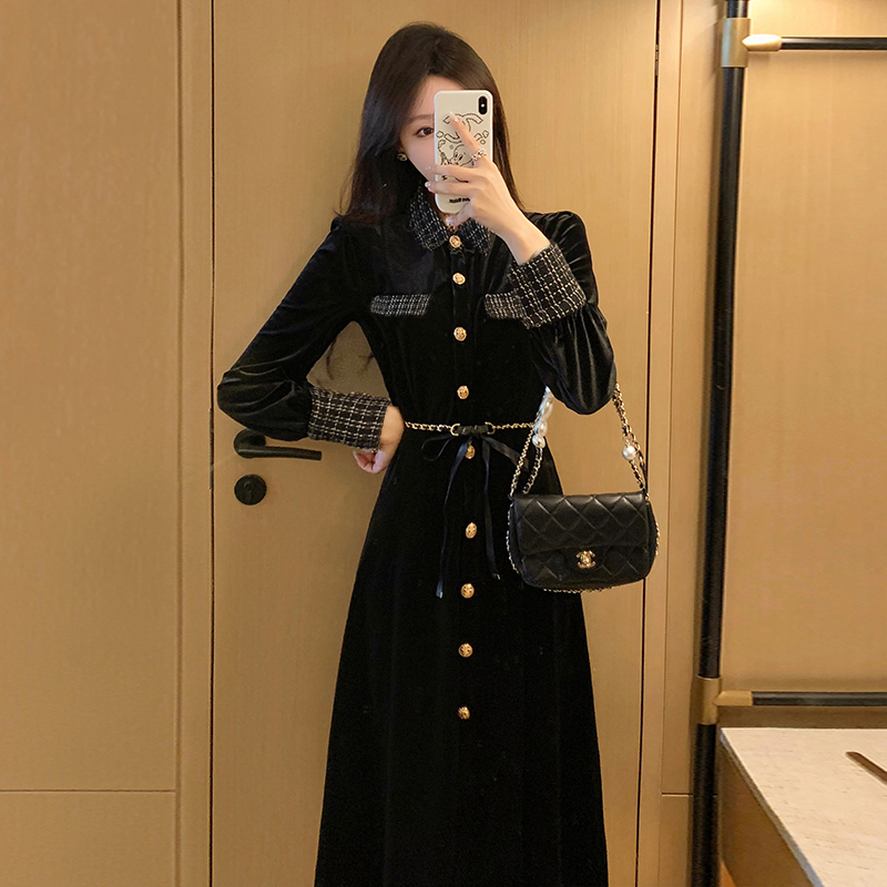 小香风连衣裙女装收腰显瘦名媛气质高端黑色秋冬裙子6329