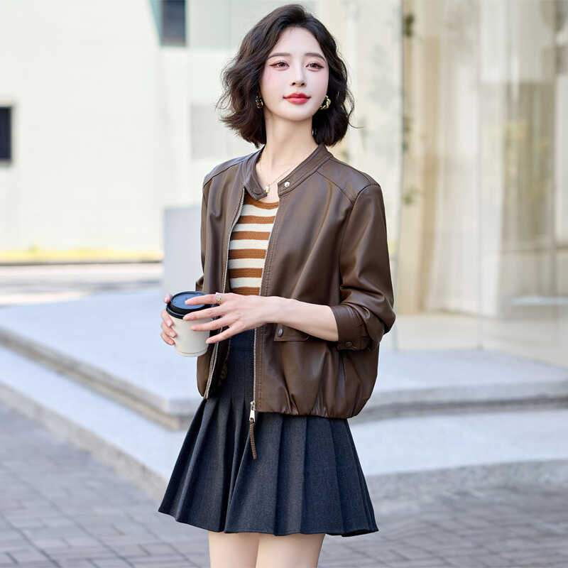 欧货爆款蛋白皮衣短款外套女2025秋季新款小个子洋气防风百搭上衣