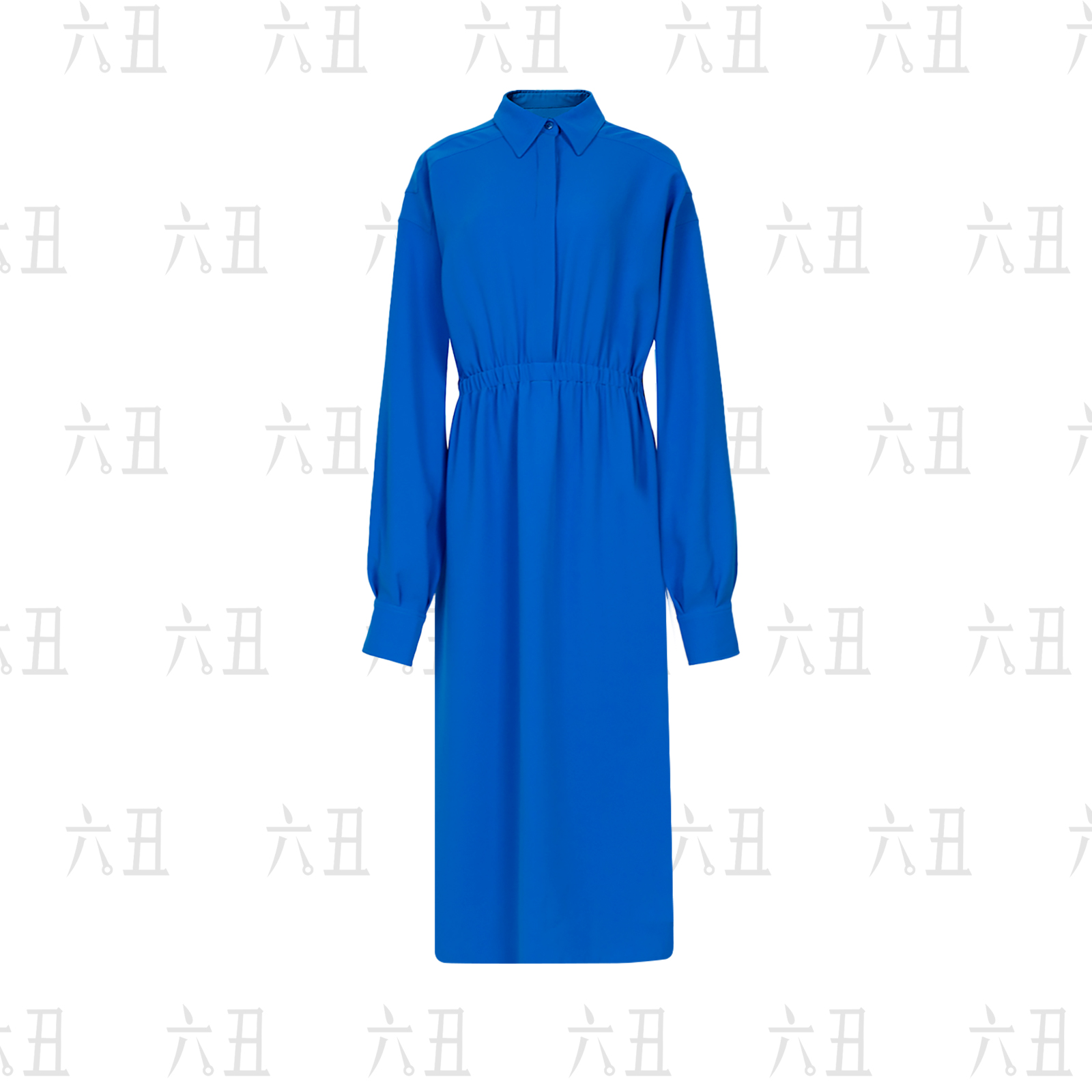 【六丑】新款时尚气质显瘦克莱因蓝衬衫领松紧腰连衣裙304LYQ0170