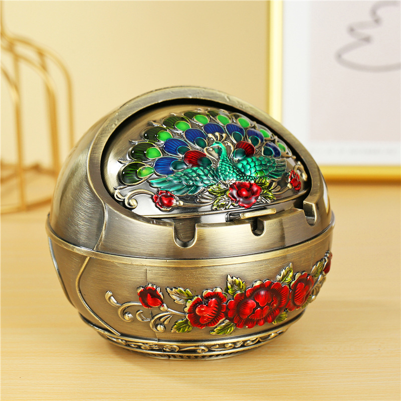 烟灰缸创意个性家用复古怀旧金属带盖防飞灰灭烟客厅卧室烟缸