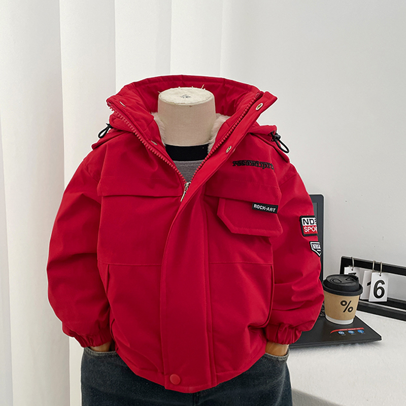 男童红色棉衣2025新款儿童加绒加厚上衣外套男孩女孩过年衣服宝宝