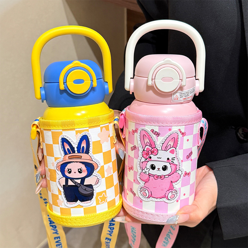 儿童保温杯小学生上学专用2025新款双饮吸管杯子幼儿园水壶带杯套