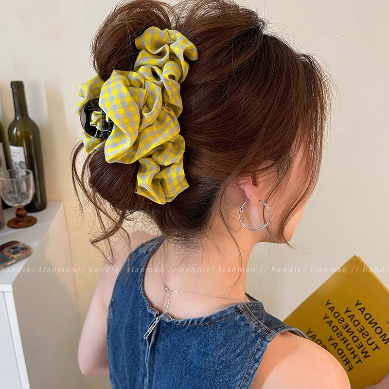 韩系格纹抓夹大号鲨鱼夹2025新发量大高级感气质云朵发夹女后脑勺