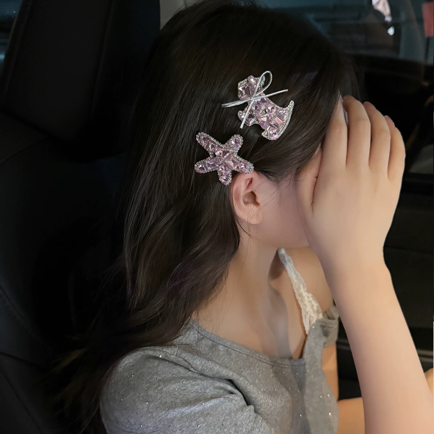 秋冬爆闪锆石小狗星星发夹高级感鸭嘴夹侧边碎发刘海夹甜美头饰