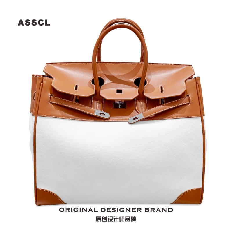 ASSCL美式复古老钱风铂金包男超大容量出差旅行包帆布斜挎手提包