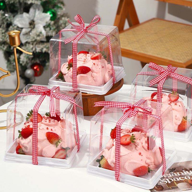 4寸蛋糕盒透明单层手提打包盒防雾甜品盒加高蛋糕盒正方形包邮