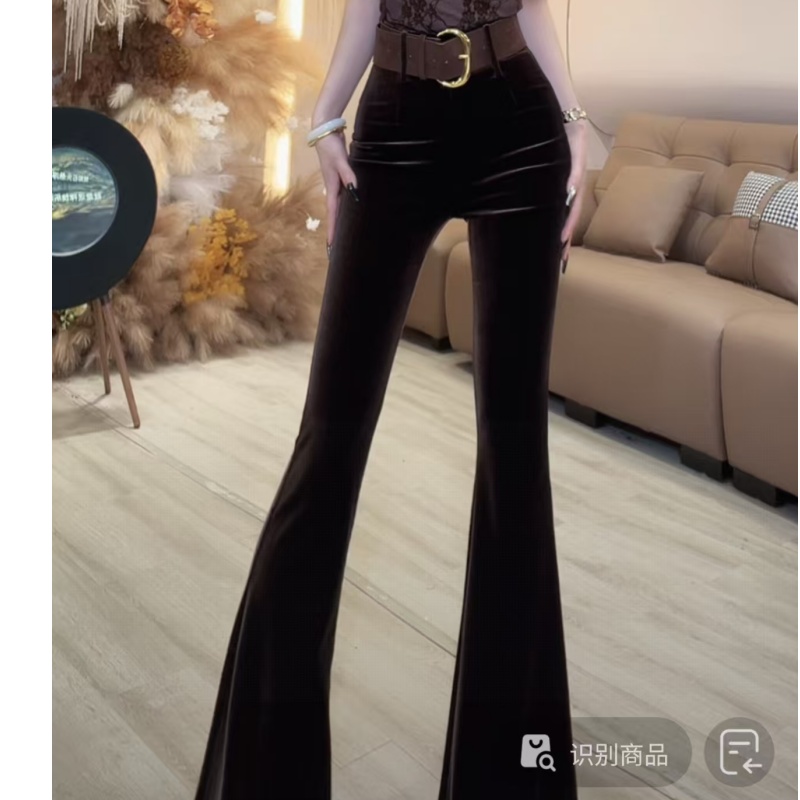 【YING FASHION】莹老板-时尚气质百搭金扣腰带丝绒裤 90970205 480
