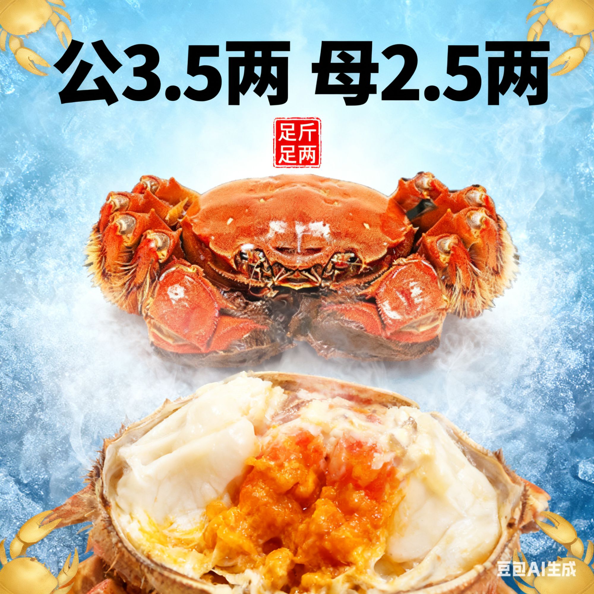 品知鲜【活蟹】大闸蟹公3.3/3.6两母2.3/2.6两3对顺丰包邮螃蟹