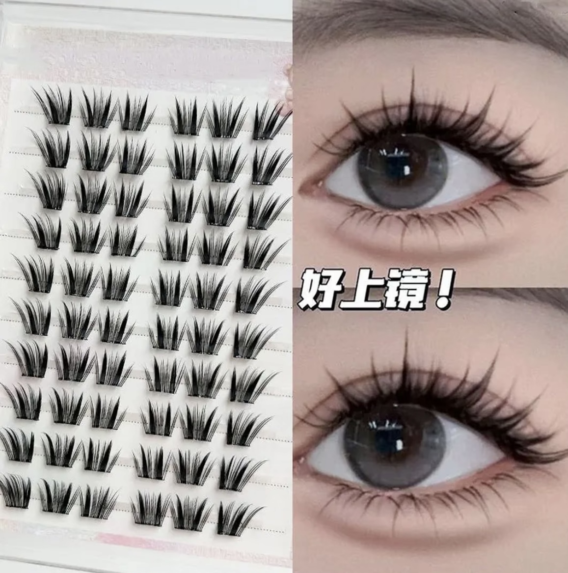 新款小薄片免胶假睫毛小信子自然浓密轻薄自粘仿真新手初学者单簇