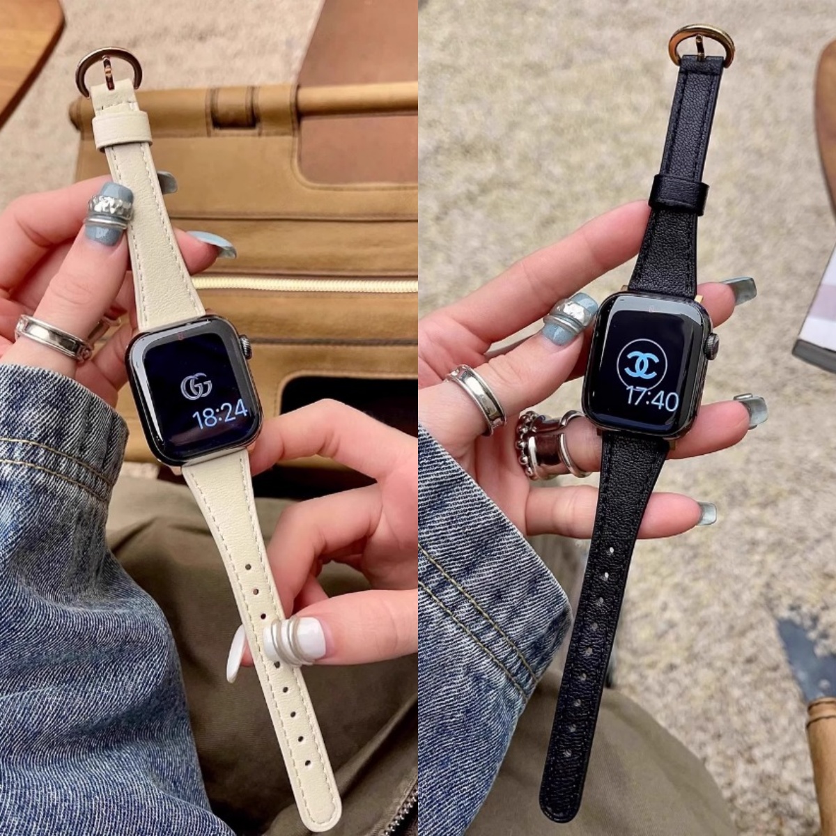 适用苹果S10表带小蛮腰s7真皮s8表带iWatch s9简约Ultra高级女生