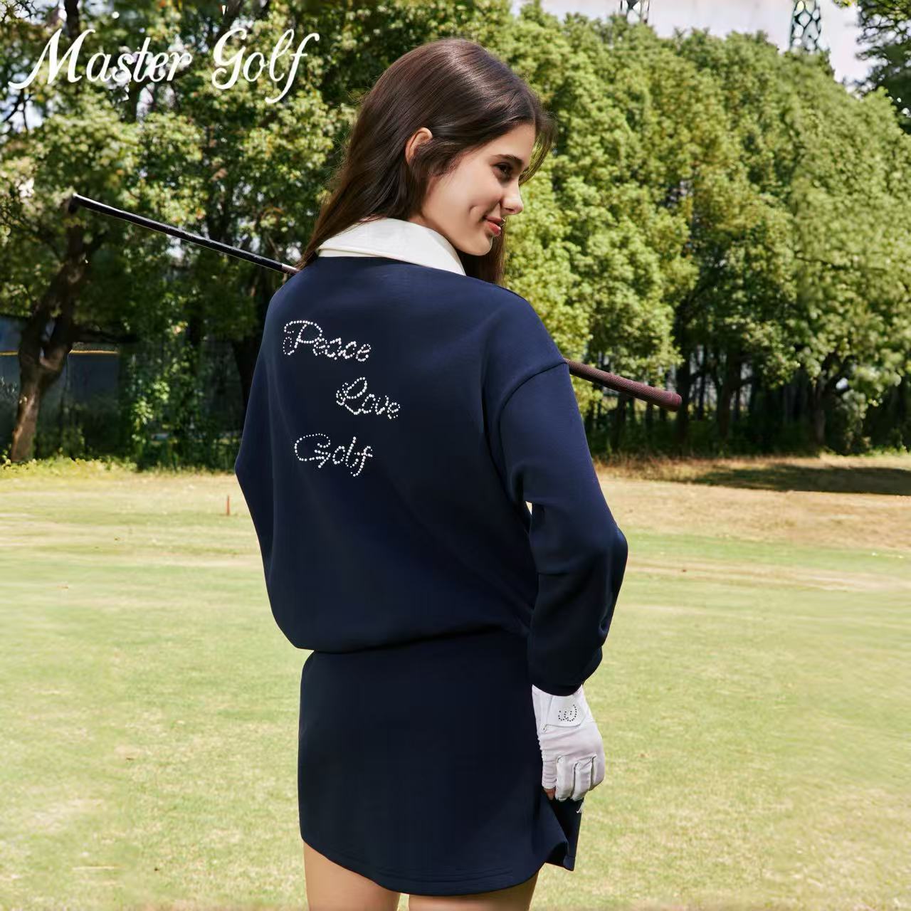 MG高尔夫秋冬套装后背珍珠保暖松弛感老钱风女士户外运动休闲服装