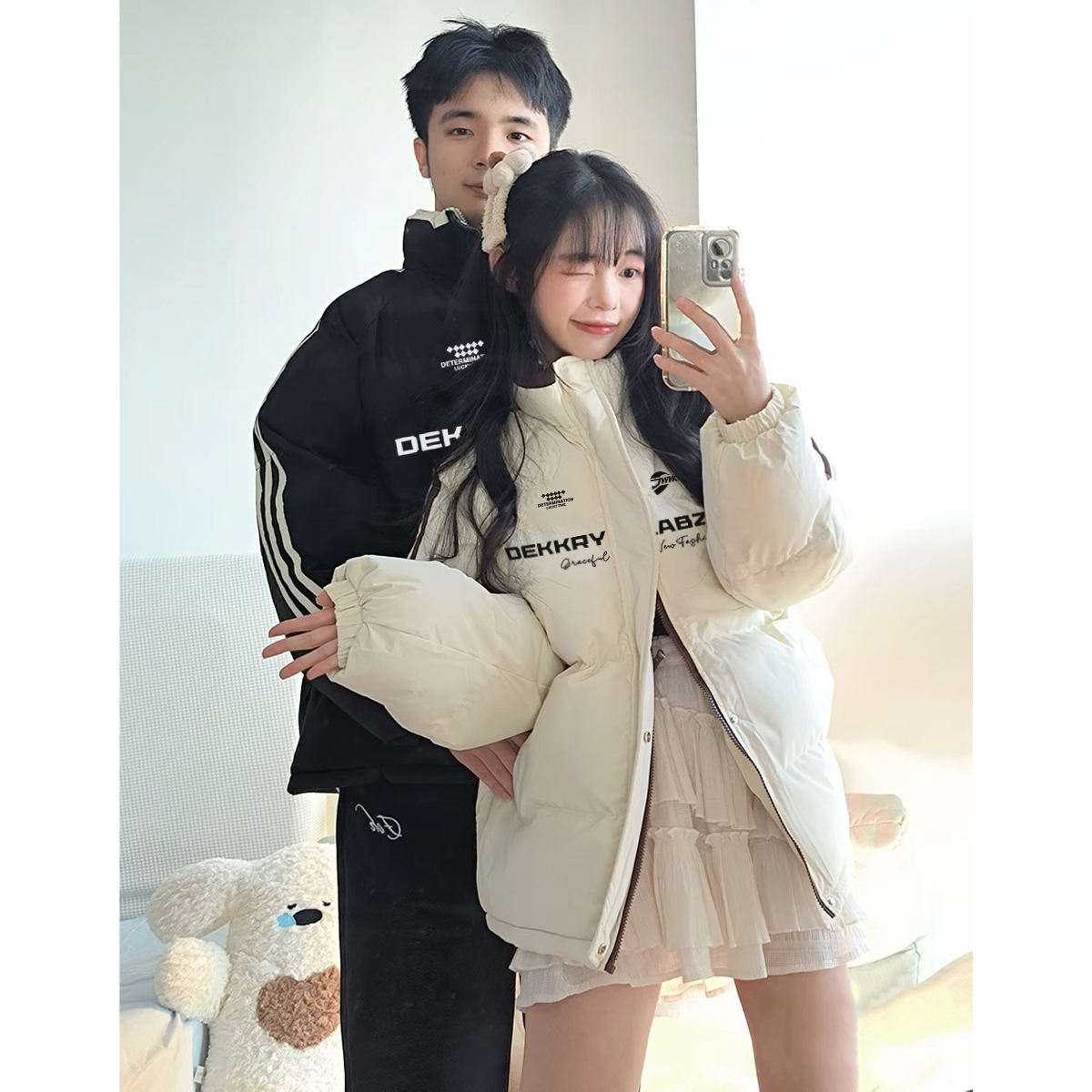 美式潮流字母印花立领三条杠棉服男冬季加厚百搭休闲情侣棉衣外套