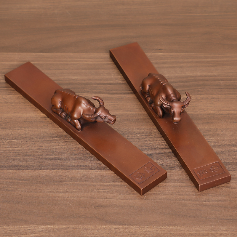 紫铜卧牛镇纸全铜卧牛镇尺书房书桌文房中式用品高档送礼摆设