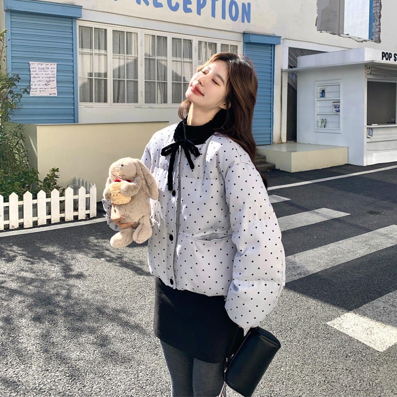 韩系甜美波点羽绒服女2025冬季新款小众百搭保暖加厚ins风面包服