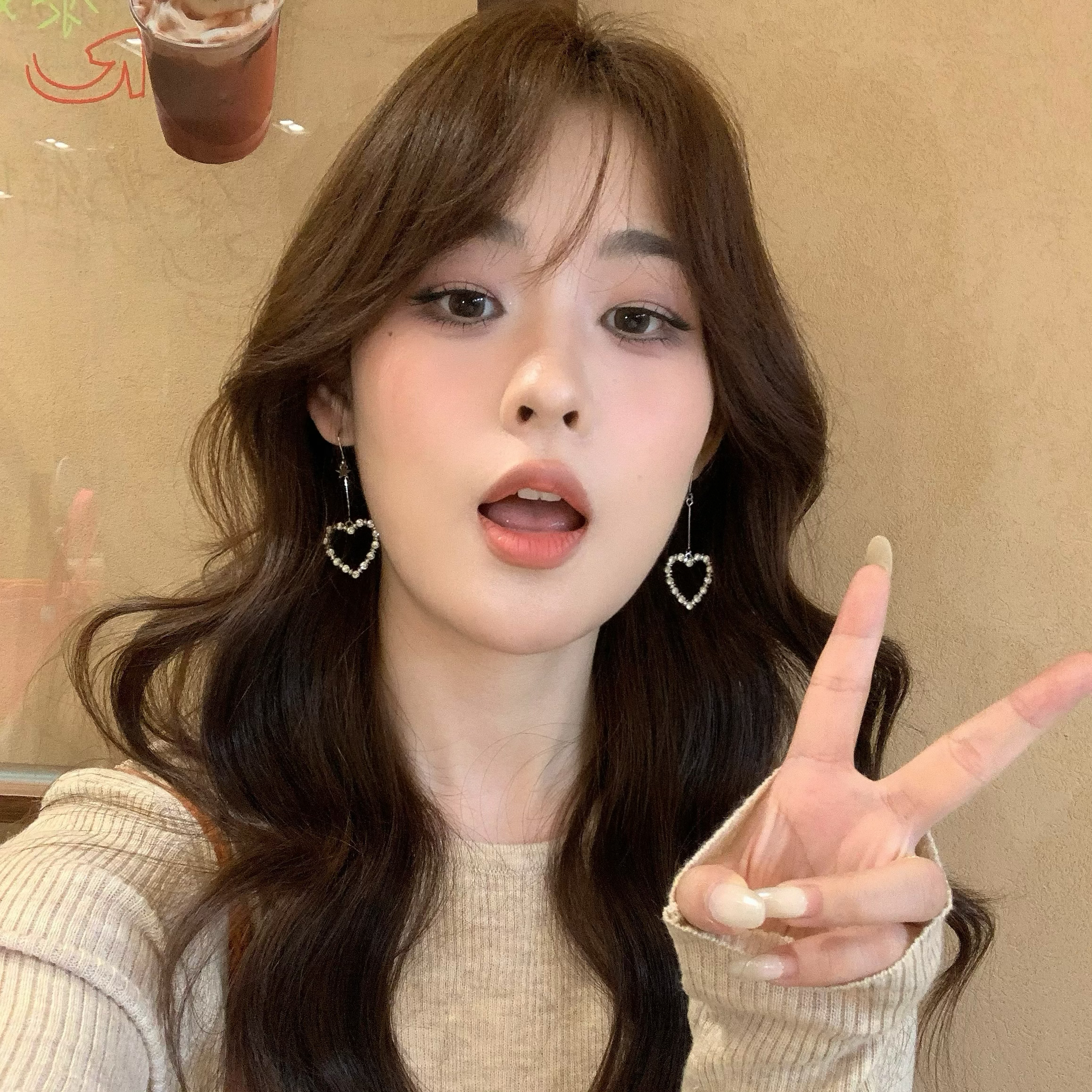 合金锆石耳饰 水钻爱心长杆耳钩耳环气质网红时尚百搭耳钉耳饰女