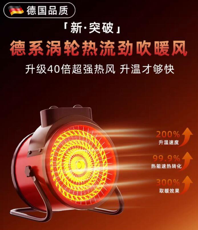 电取暖器热风机小钢炮节能速热风机家用暖全屋大面积小太阳暖风机