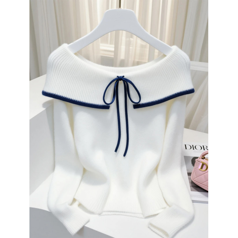 小众炸街高级感女装秋款爆款2025新款洋气高贵上衣女一字肩针织衫