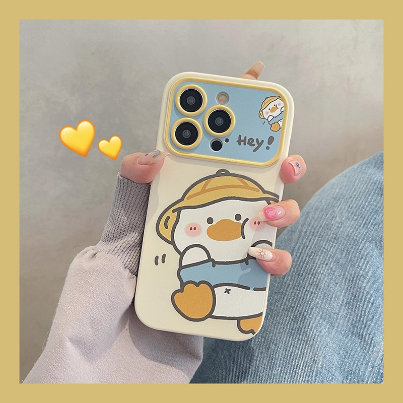卡通小黄鸭适用16puls手机壳14promax大视窗13pro网红同款15防摔
