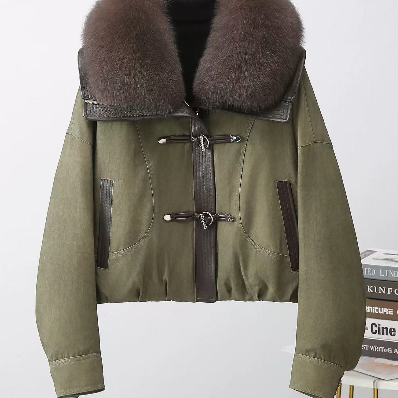 轻奢狐狸毛领门襟国风扣设计时尚高端短款鹧绒上衣百搭女款休闲