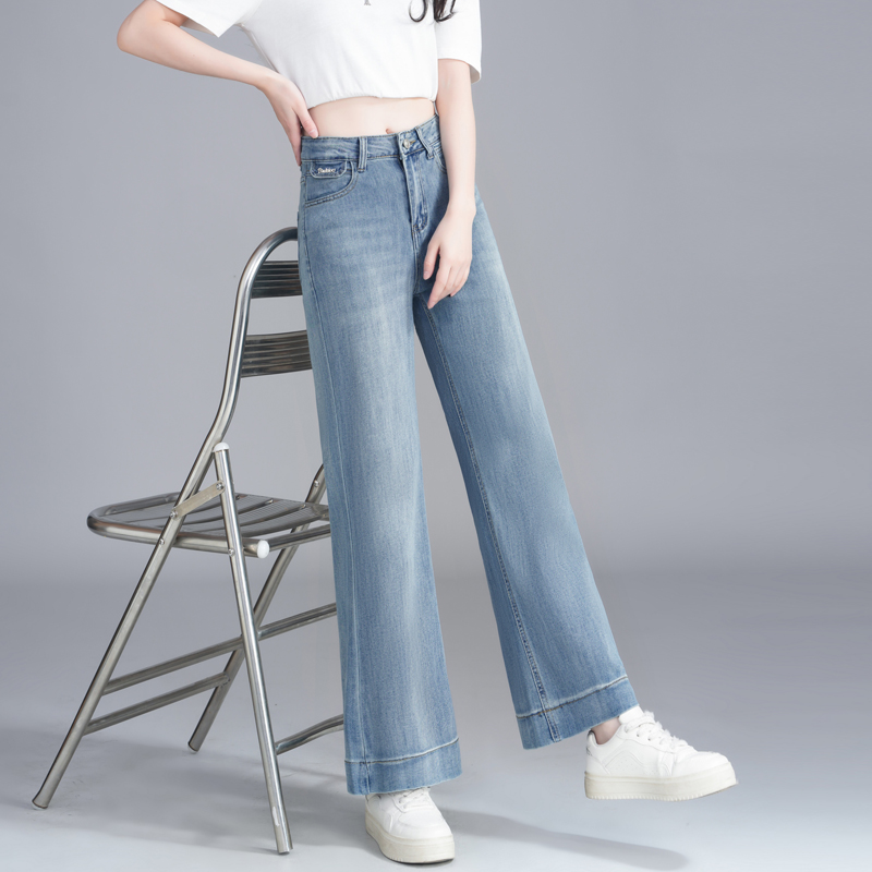 九分牛仔裤女秋季新款2025新款150小个子高腰宽松冰丝阔腿八分裤