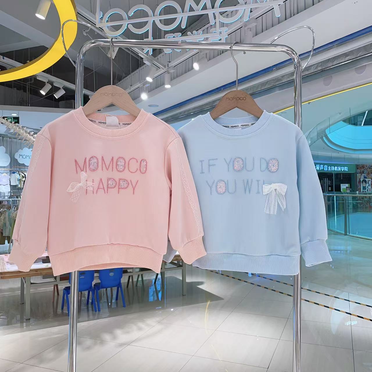 MOMOCO秋季新款儿童甜美百搭蕾丝拼接亮片卫衣77780232004&3