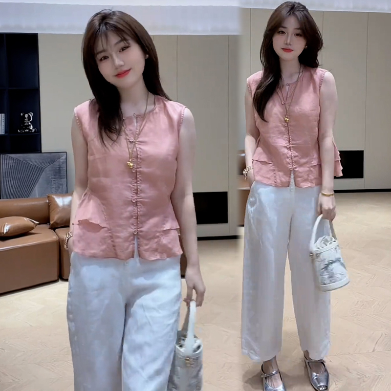 小个子设计感无袖衬衫女2025年夏季新款韩版小众减龄显瘦百搭上衣