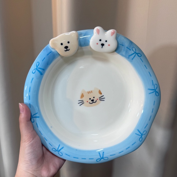 陶瓷卡通小猫家用餐盘菜盘早餐盘子水果拼盘高温家用餐具可爱碗
