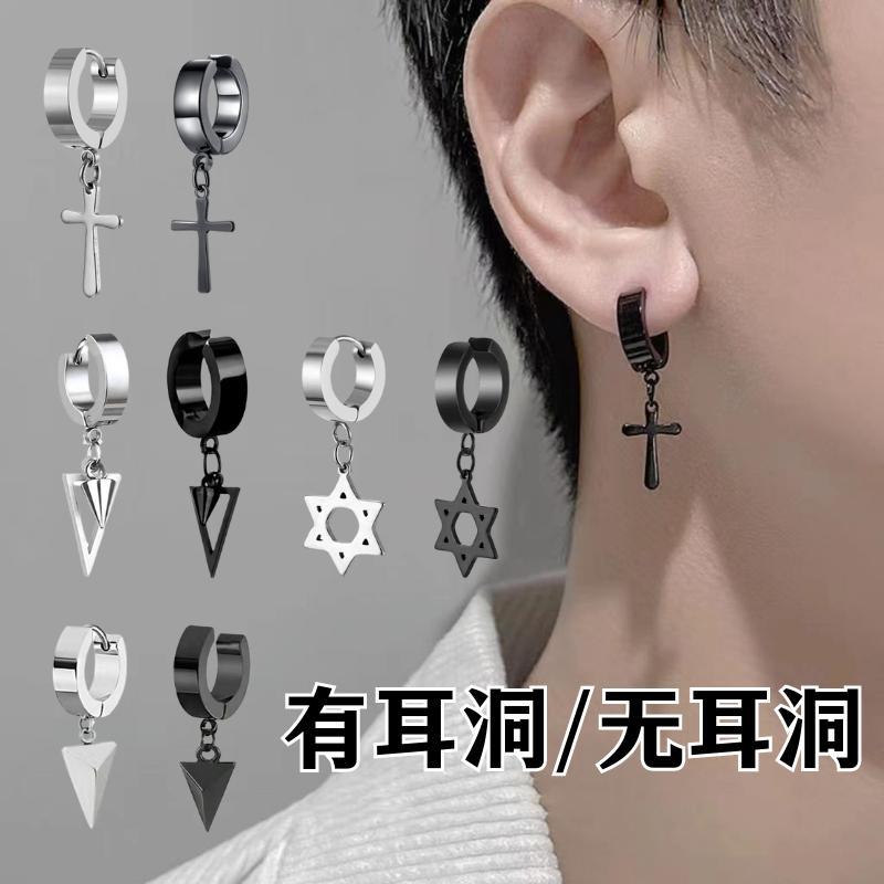 耳钉长款简约时尚冷淡风三角型无耳洞耳夹潮流设计男女