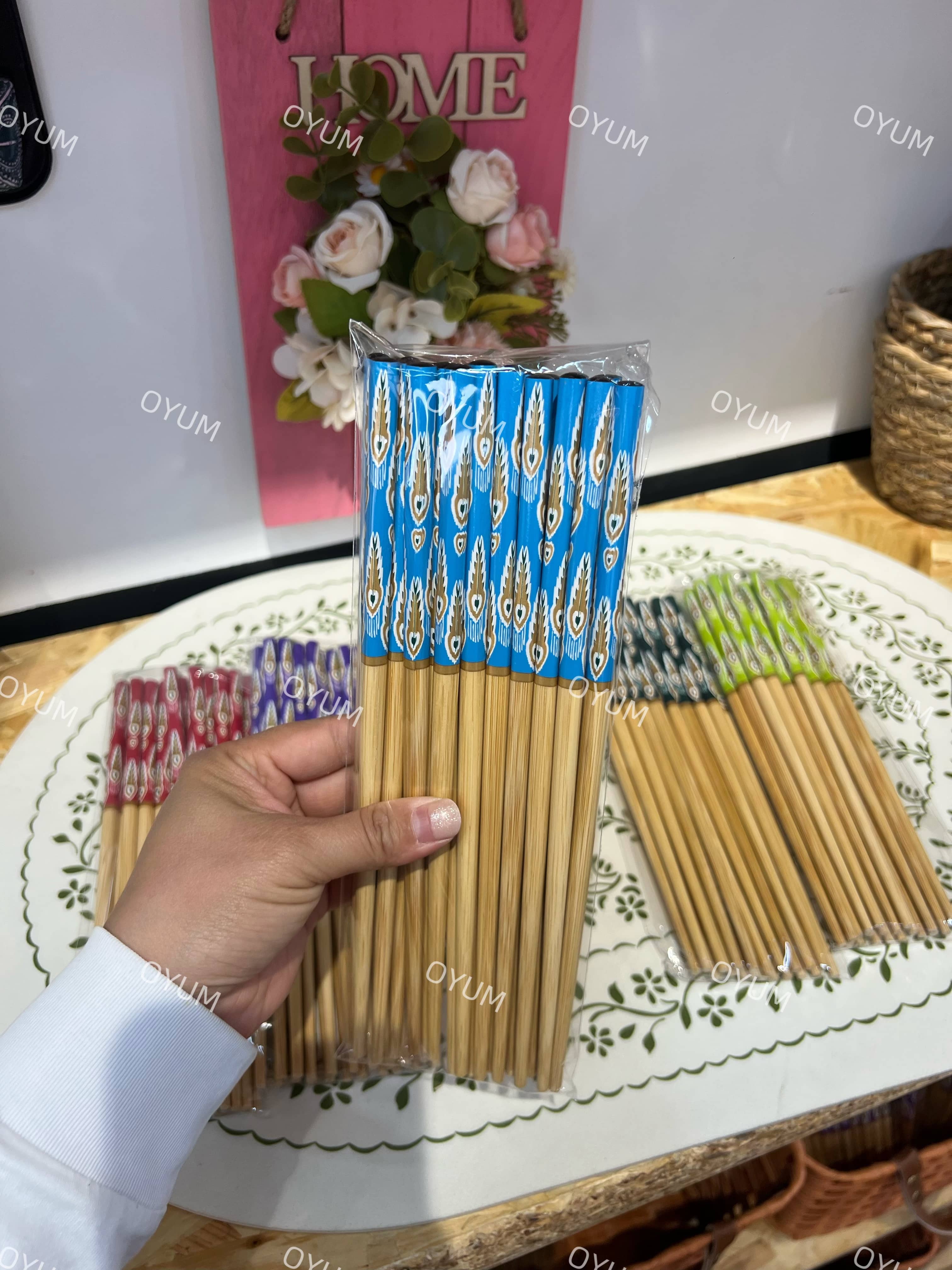 竹筷子10双 家用高档防滑环保无漆防霉印花艾特莱斯花