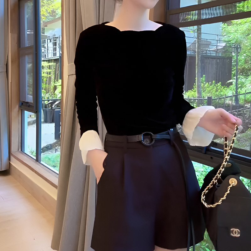 法式高级感丝绒长袖t恤打底衫女2025新款秋季设计感显瘦内搭上衣