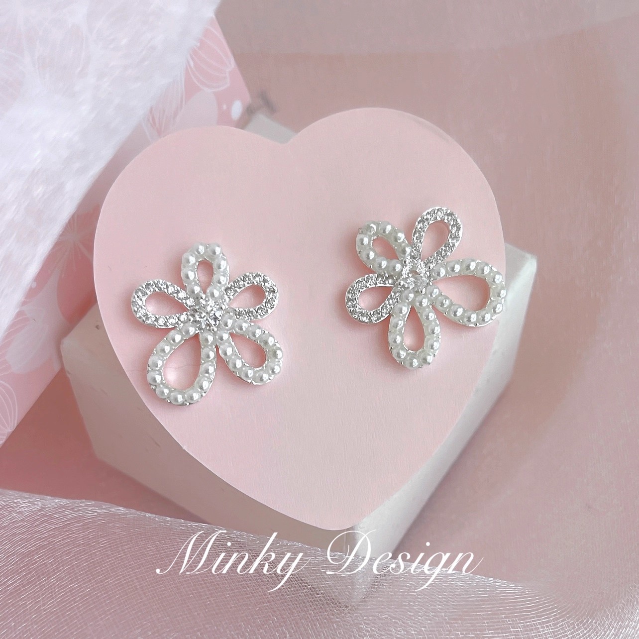 铜合金耳饰 「假日香颂」原创设计花朵锆石耳饰蚊香盘耳夹无耳洞