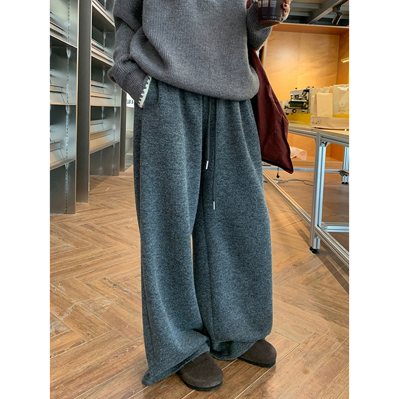 慵懒风深灰色软糯阔腿裤女2025新款秋季高腰卫裤宽松显瘦休闲长裤