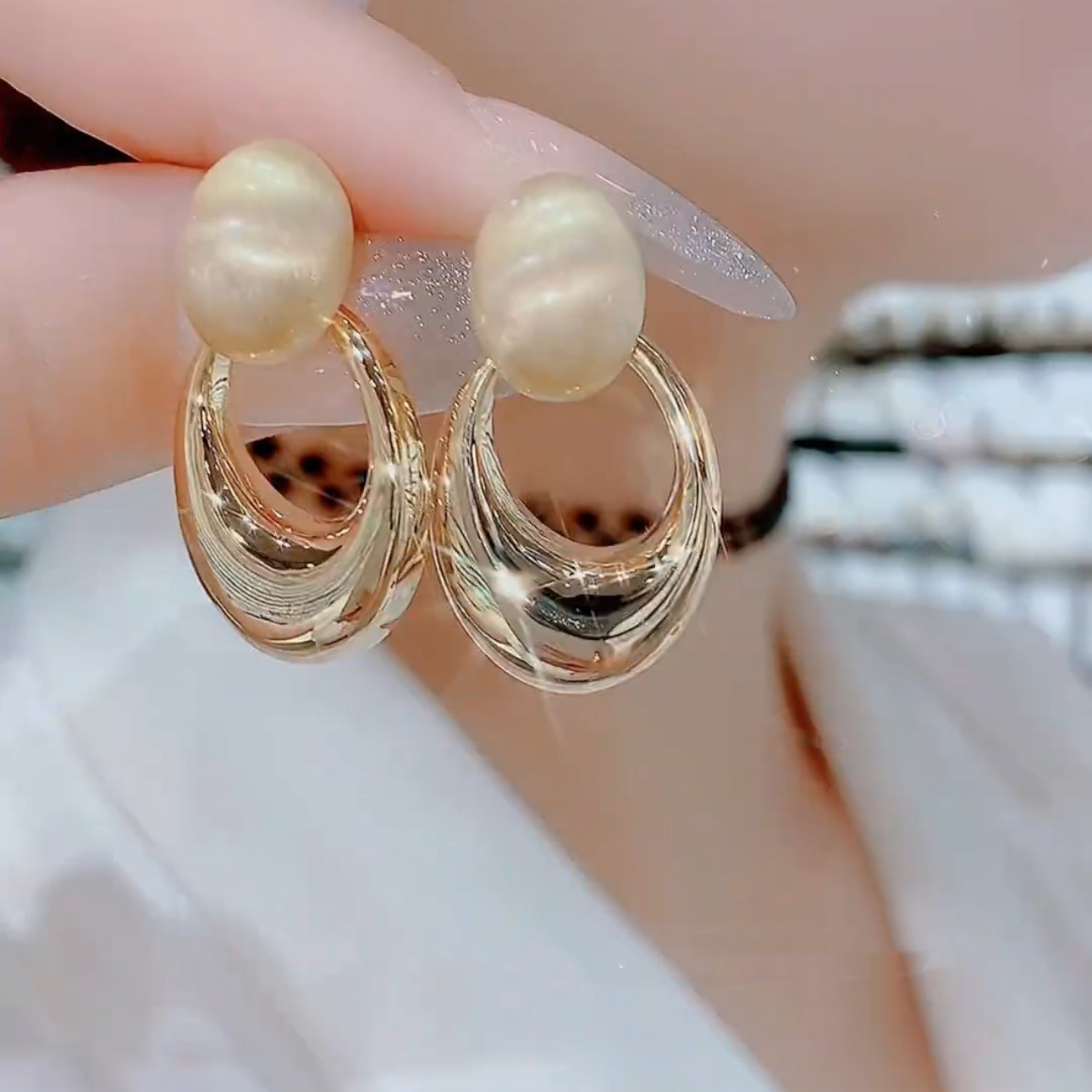 锌合金耳饰 时尚椭圆耳钉高级感气质百搭耳环新款耳饰