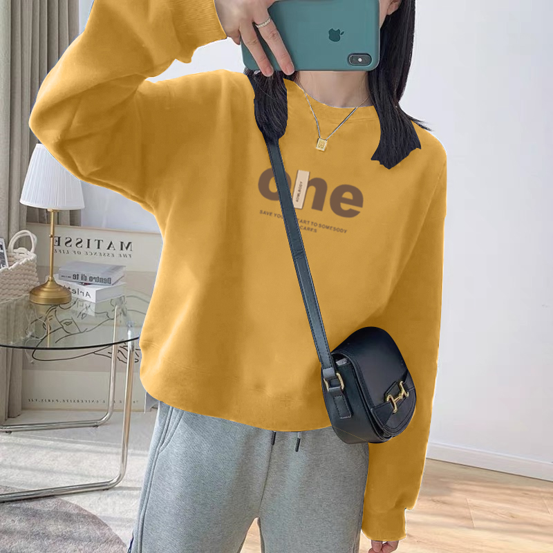 圆领套头短款卫衣女加绒加厚秋冬上衣宽松高腰显瘦小个子春秋薄款