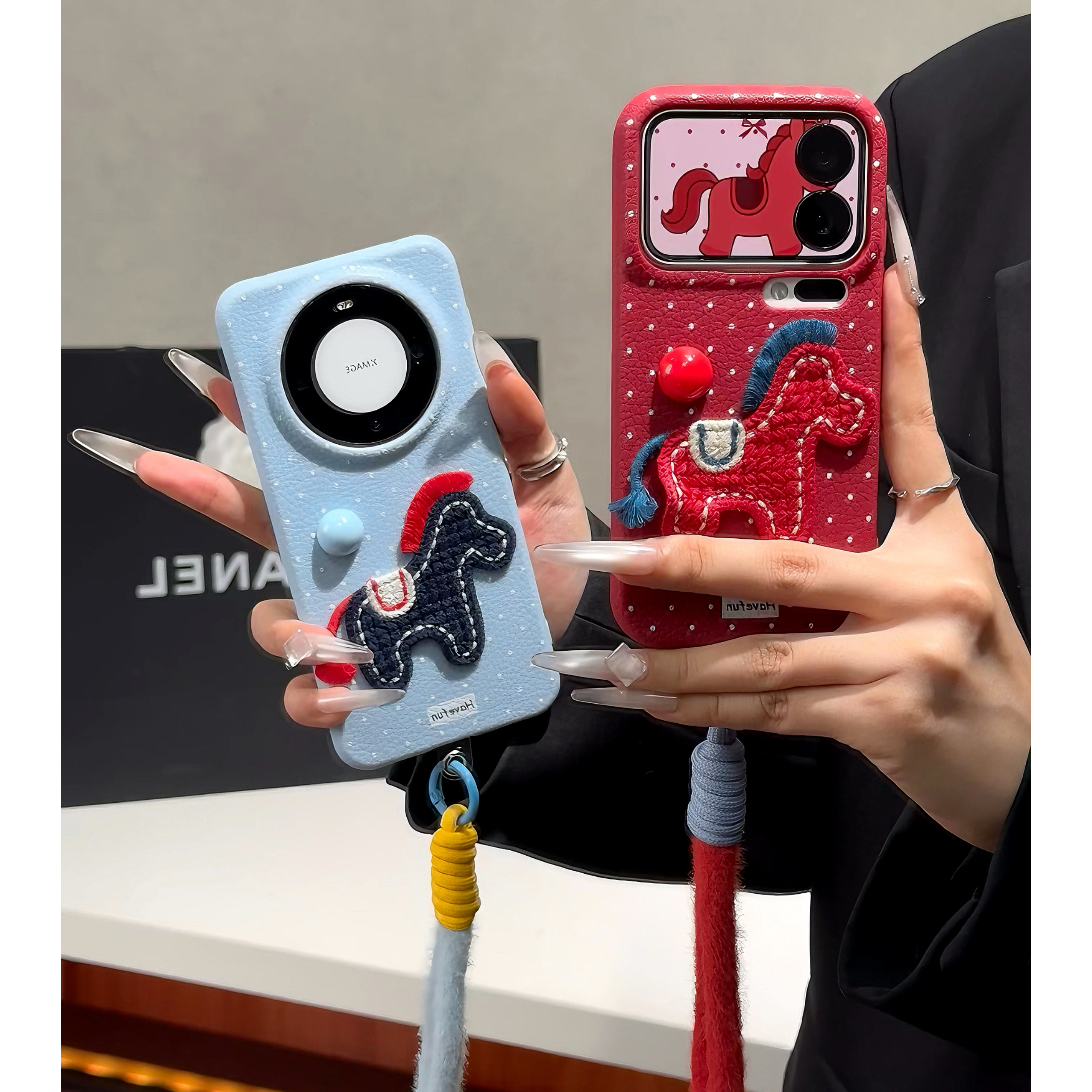 雅天立波点刺绣马挂绳适用苹果17/16华为P70oppo小米15手机壳vivo