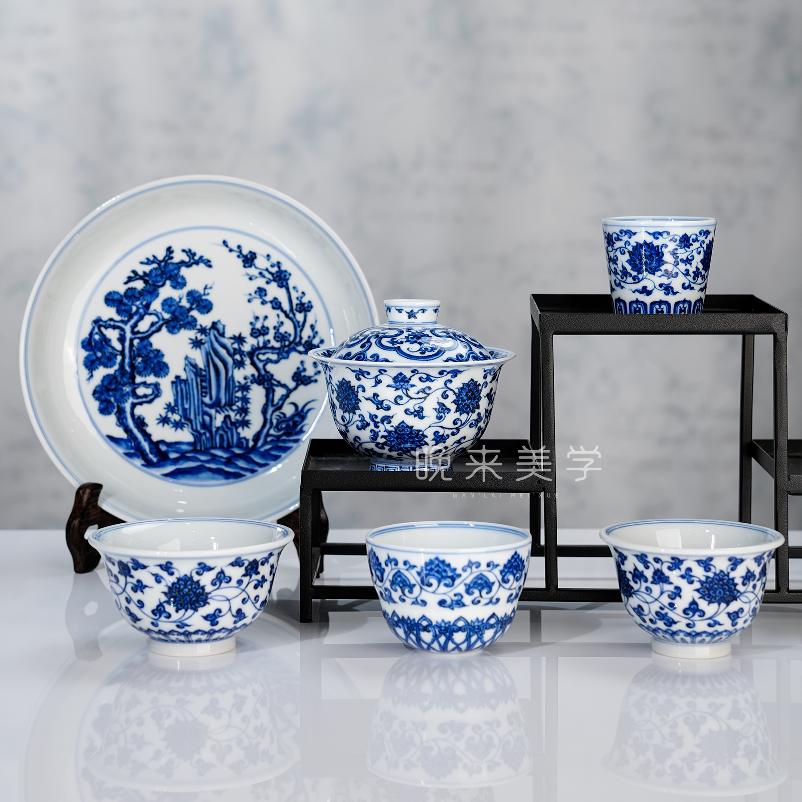 十月上新松风馆仿明青花盖碗主人杯壶承景德镇纯手工手绘高端茶器