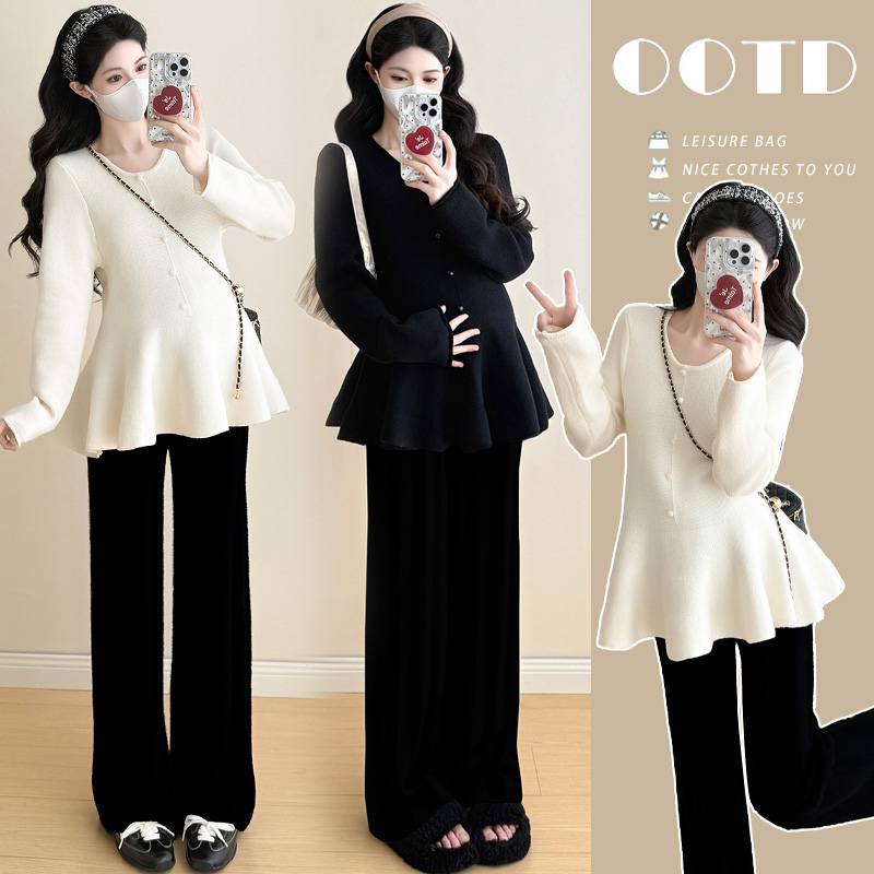 孕妇装秋装2025新款秋冬外穿时尚高级感毛衣上衣显瘦托腹裤子加绒