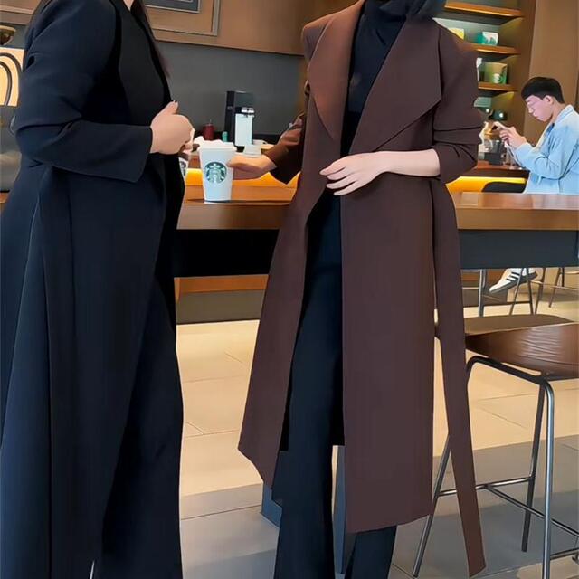 高级感女神范爆款冬季新款洋气时髦翻领纯色系带过膝长款风衣外套