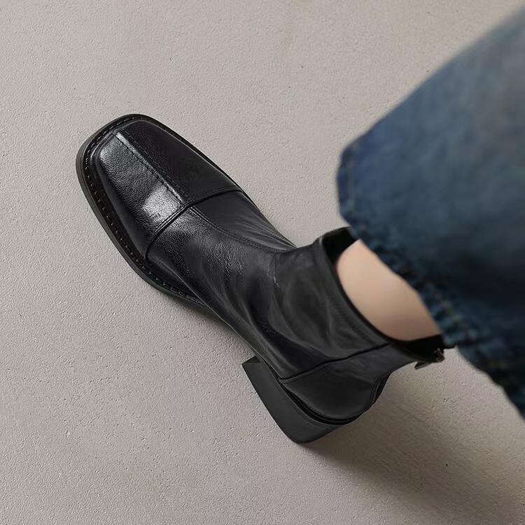 手工女鞋软底方头瘦瘦靴新款高级感短靴女款2025新款爆款6CM