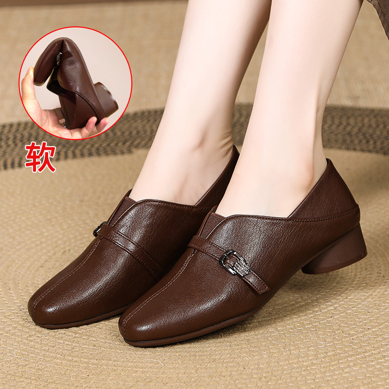 单鞋女秋季软底女鞋新款真皮妈妈鞋女鞋中年女士皮鞋平底女款鞋子
