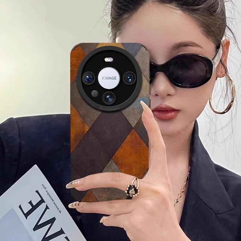 【进口小羊皮】适用华为mate80pro手机壳复古菱格彩绘mate70air新款