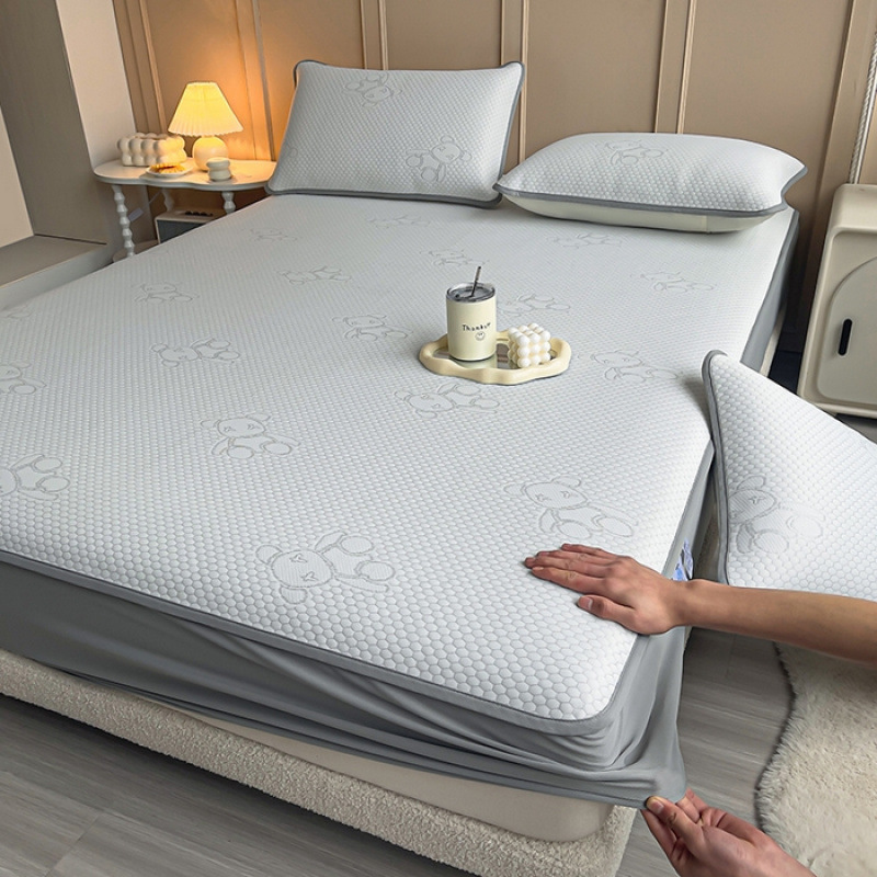 夏季冰豆豆床笠三件套冰丝夏季床笠学生宿舍单人床垫冬夏两用床笠