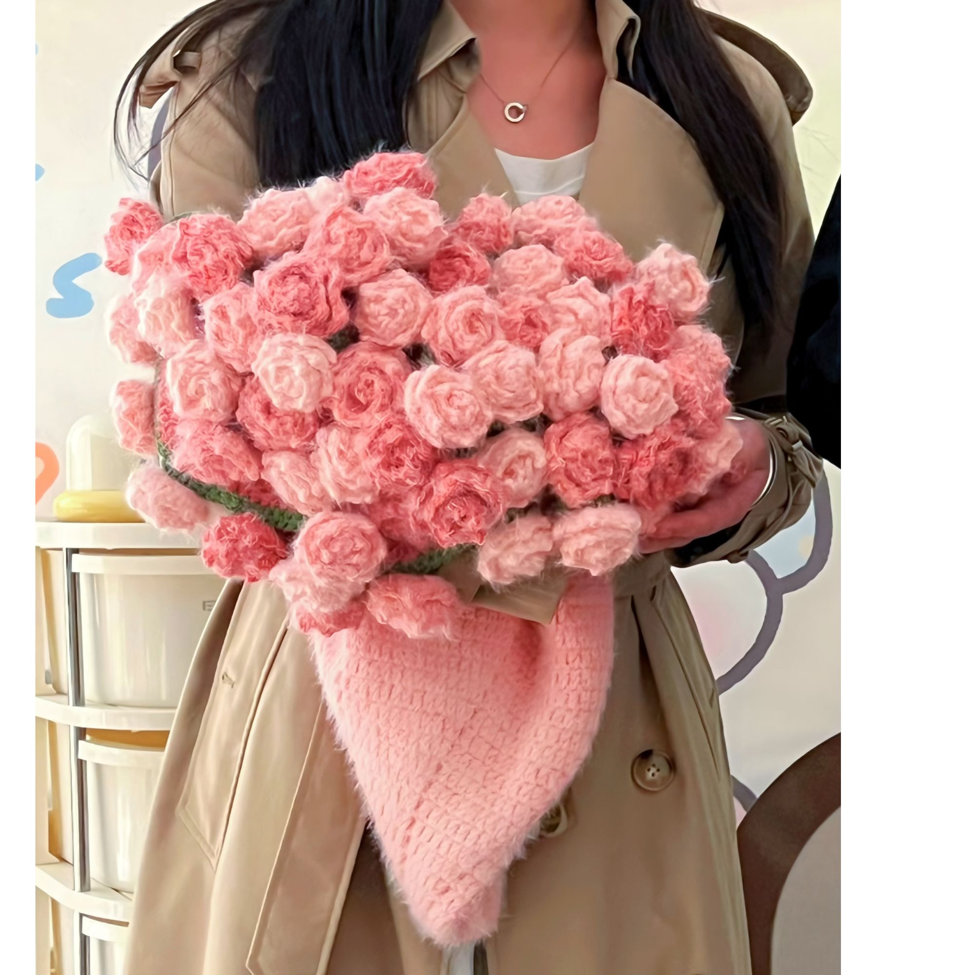 【优质长绒渐变线材料包 含工具0基础用教程】diy玫瑰花束毯子礼物