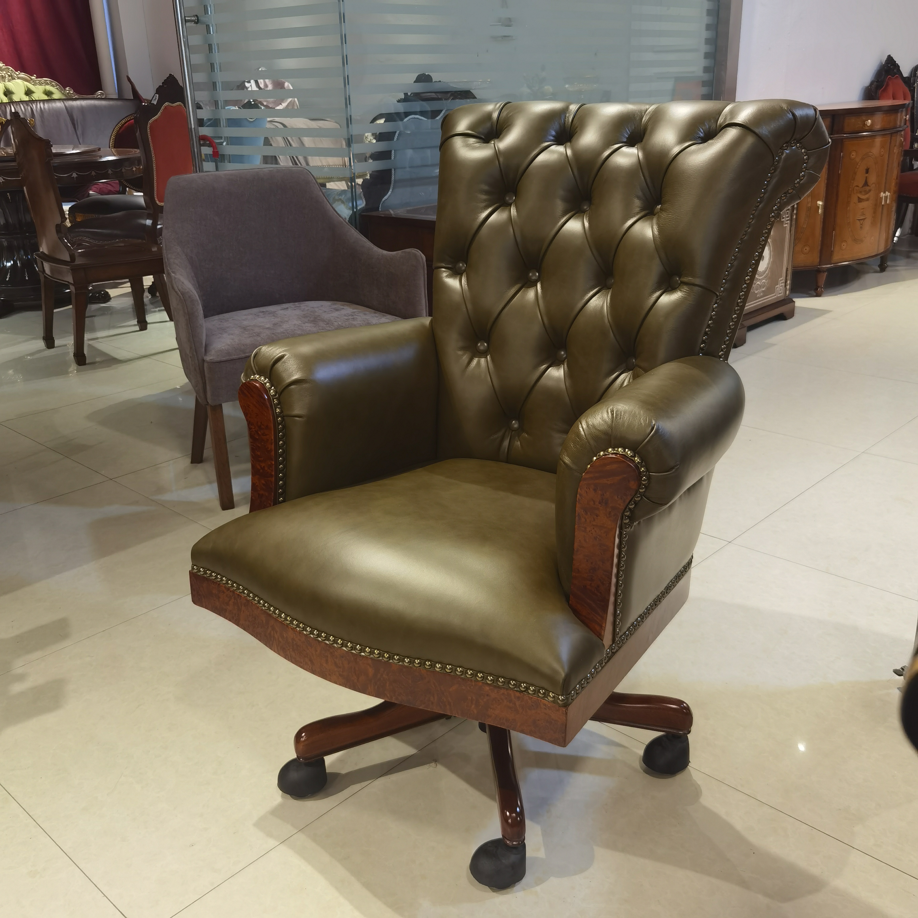 亚历山大实木书椅转椅可调节高度书椅