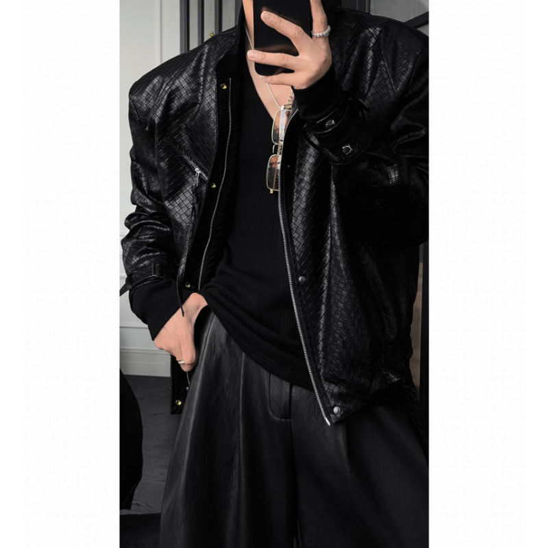 LIGGICC秋季新品美式复古设计款休闲皮衣外套潮流宽松机车夹克男