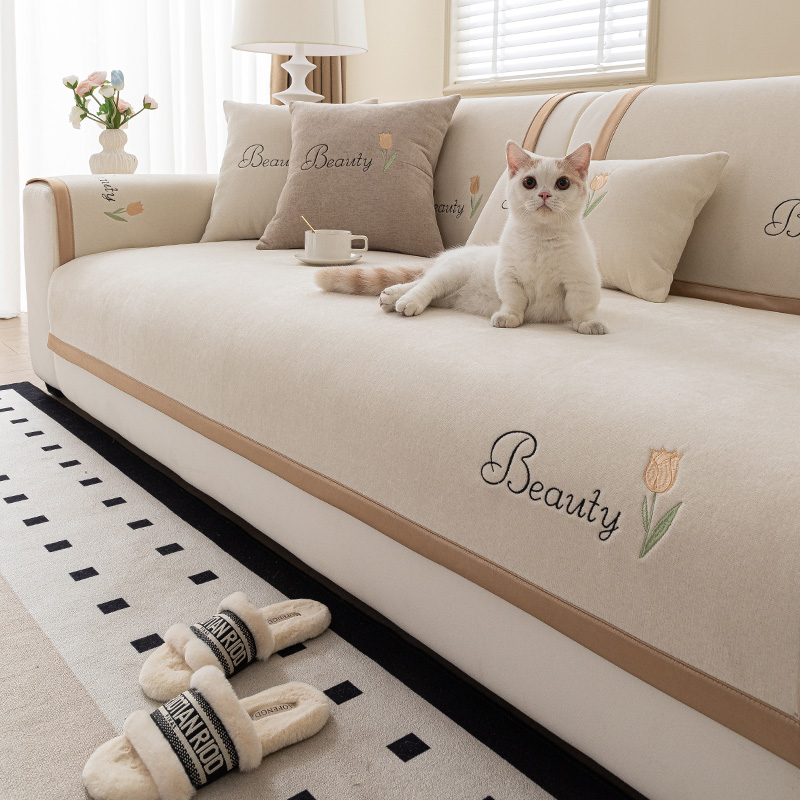 雪尼尔四季简约沙发垫防滑新款坐垫直排通用沙发套罩盖布巾轻奢
