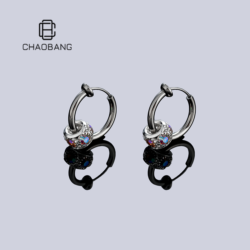 chaobang/潮邦 钛钢耳饰 炫彩镶钻耳环个性冷淡风耳饰时尚ins饰品